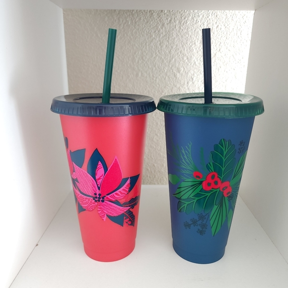 Starbucks 2 Venti  24oz Reusable Cold Cup With Straw Lid Holiday Christm… - Picture 1 of 5